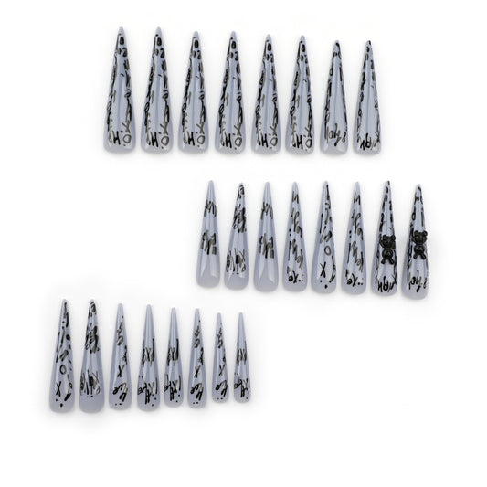 Europe and the United States  hot-selling Spice Girls wear nail graffiti letter wearable nail piece extra long tip nail art fake nail wholesale｜365nails