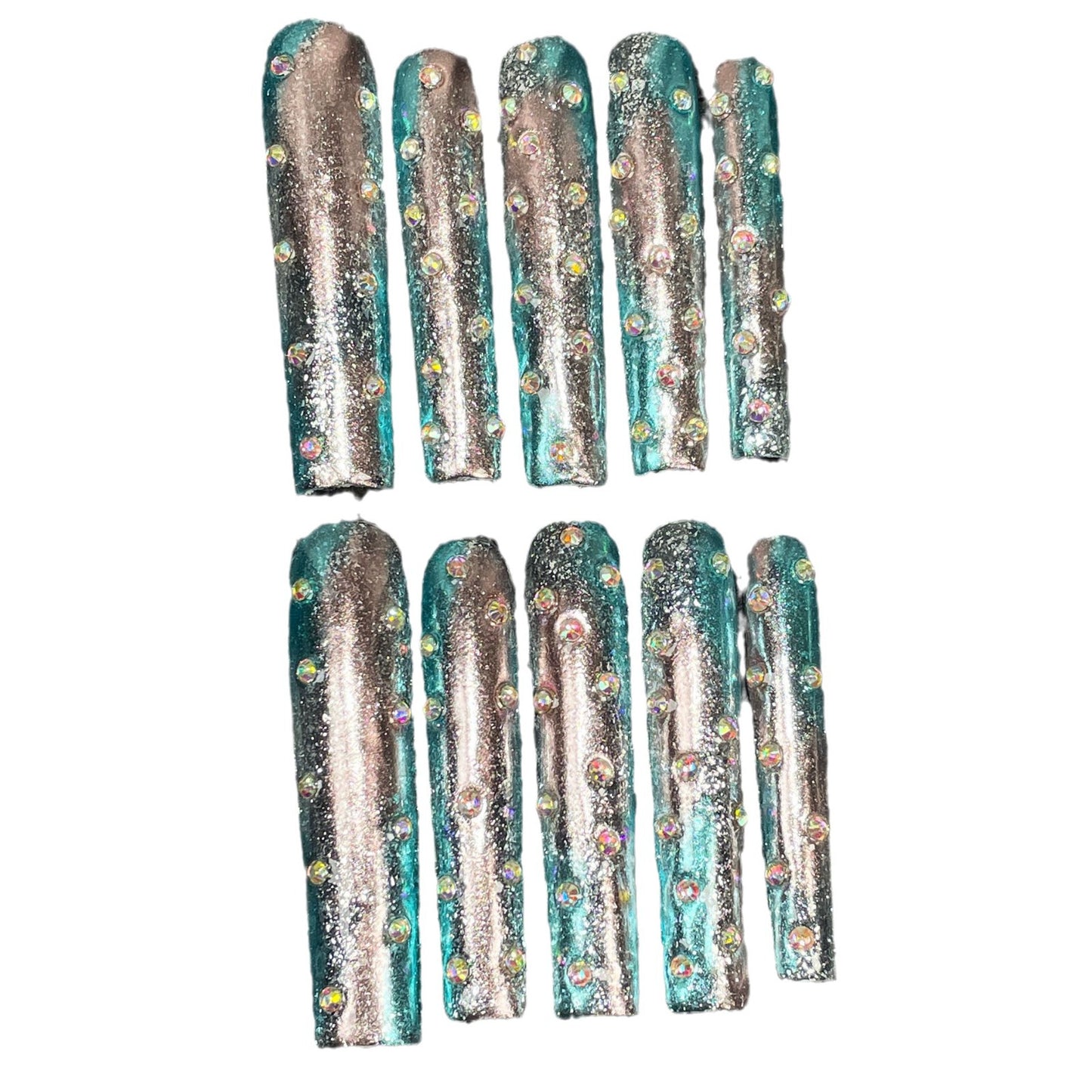 Super long water pipe nail art pink and blue two-color gradual change handmade press-on nails  long finished nail art wholesale｜365nails