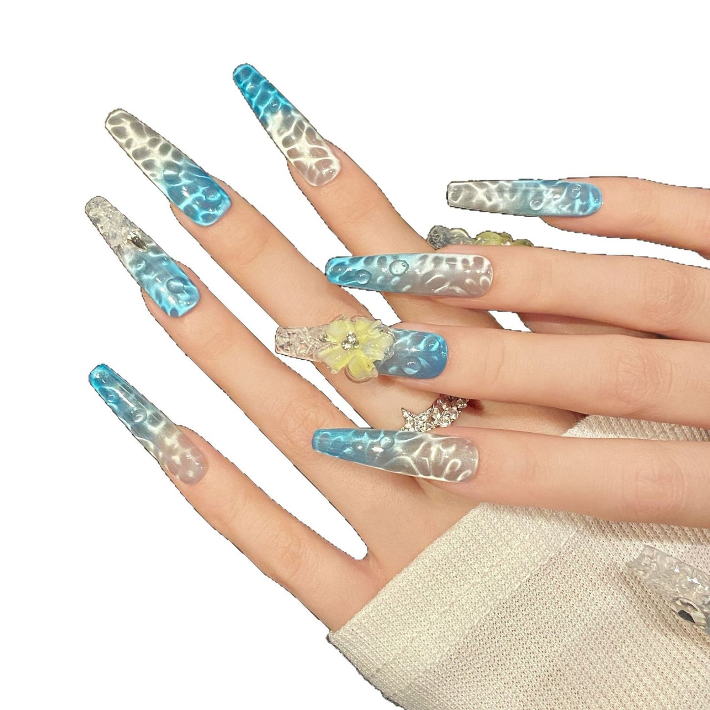 Ice Flower Sparkling cat eye Cool Blue Removable Handmade s | 365nails