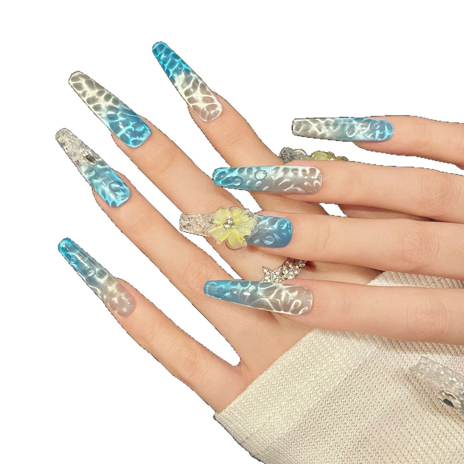 Flor de Gelo Olho de Gato Brilhante Azul Frio Removível Feito à Mão | 365nails