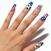 World Cup USA Flag Football Emblem Press-On Nails (Long Square/24pcs/Patriotic)