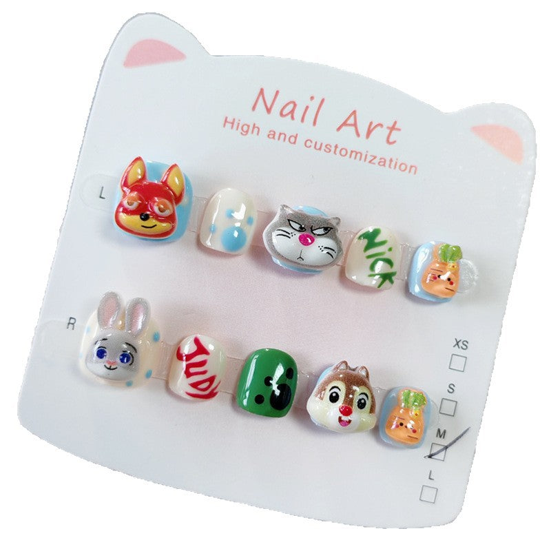 365nails: "fun animal city" – short round handmade kids press-on nails