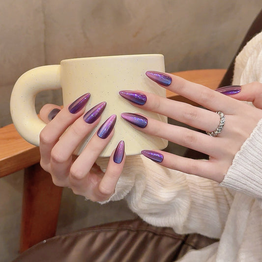 Internet celebrity press on nails art finished dream streamer blue cat eyes white spice girl cool handmade fake nails | 365nails