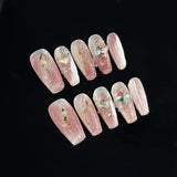 Handmade press-on nails broken diamond sequ gradual change pearl butterfly sweet nail patch wearable nail sticker fake nail｜365nails