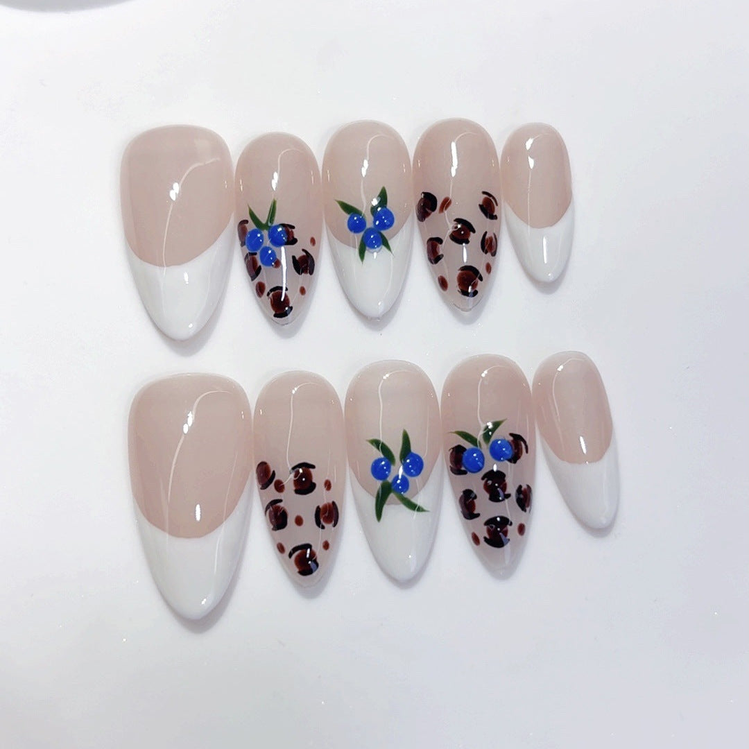 Woodland Berry: "Blueberry French" – Almond Shape Handmade Press-On Nails