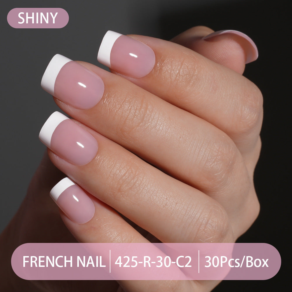 Press on nails French trapezoidal simple high-end sense 30 pieces box detachable fake nail finished pre-made manicure