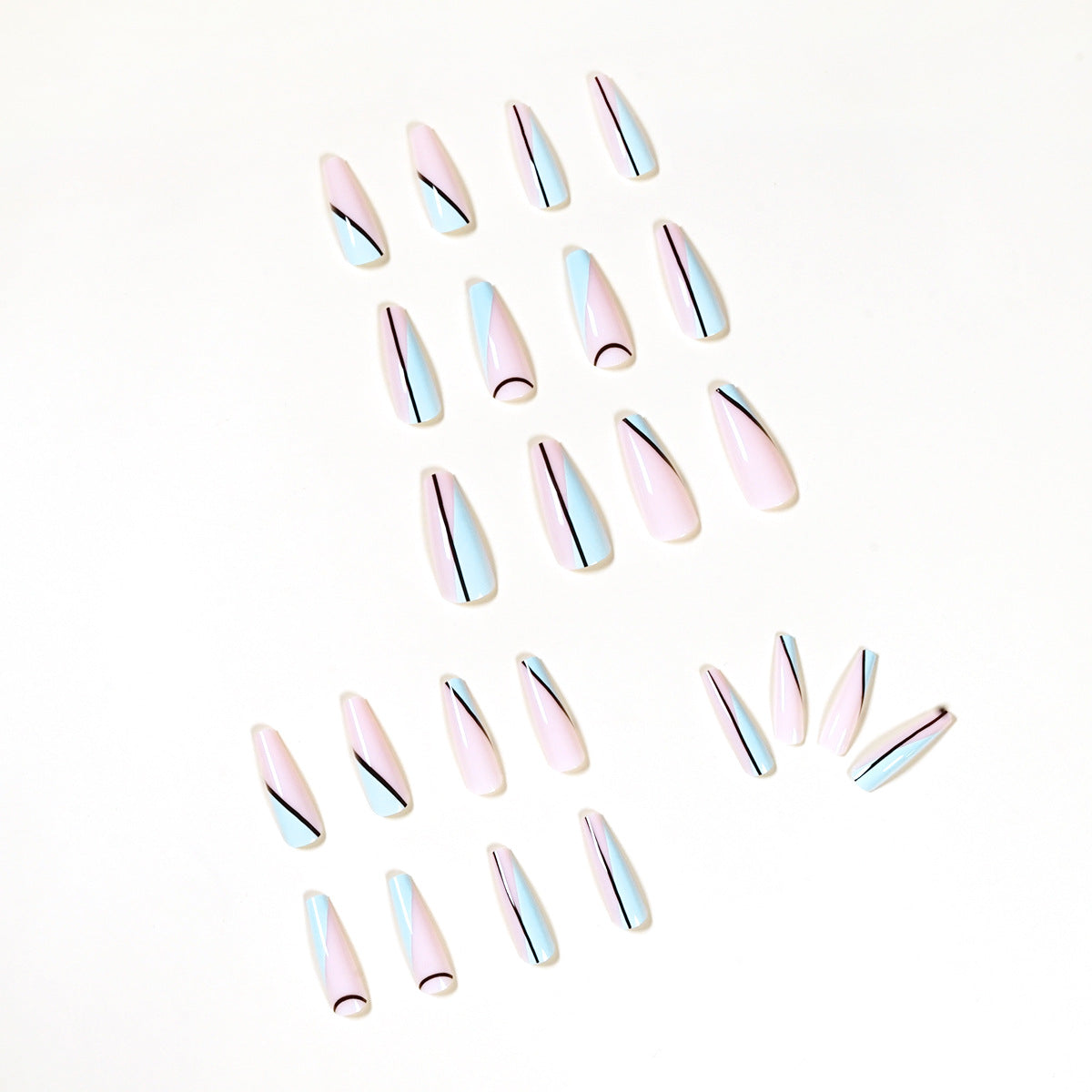Linha simples, arte de balé francês longo, peça de arte de unha finalizada com remendo ｜ 365nails