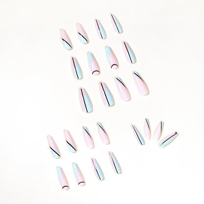 Linha simples, arte de balé francês longo, peça de arte de unha finalizada com remendo ｜ 365nails