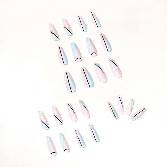 Simple line French long ballet  art finished  patch  nail art piece｜365nails