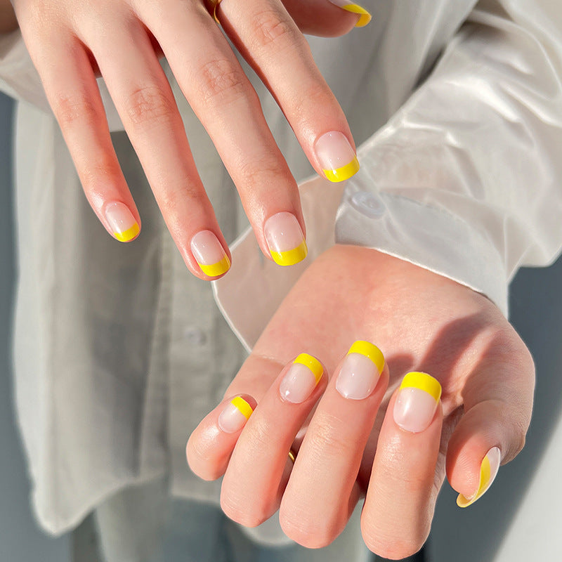 Ongles press-on manucure française jaune simple, vente en gros, ongle spécial, produit fini faux ongle | 365nails