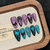 Shimmer Butterfly Short Nails in Purple and Blue
