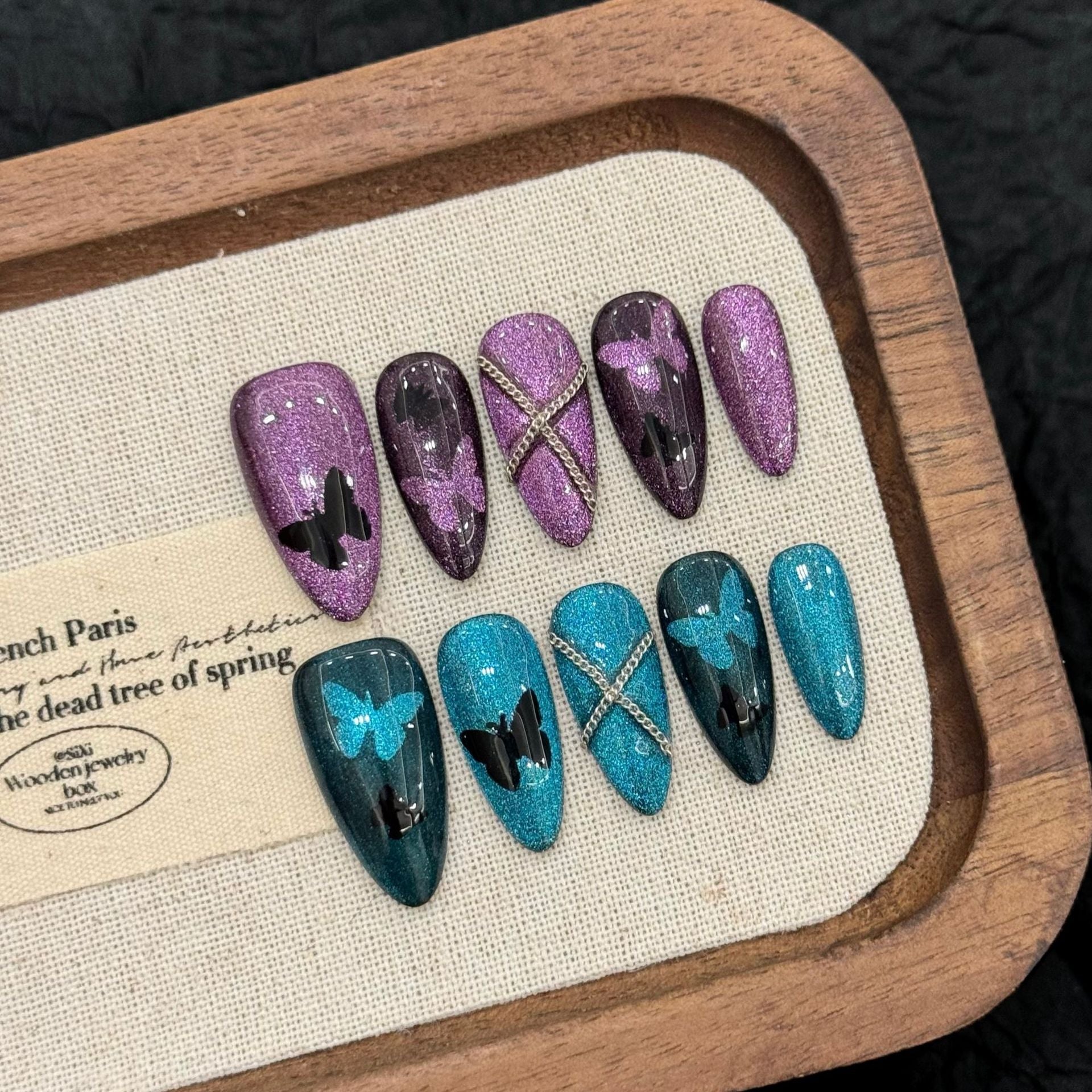 Shimmer Butterfly Short Nails in Purple and Blue