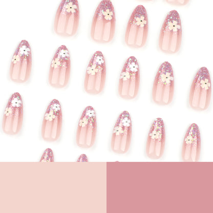 Parche de uñas para usar en uñas de verano, arte de uñas francés con flores y purpurina, uñas postizas, nuevo parche de uñas desmontable, venta al por mayor | 365nails