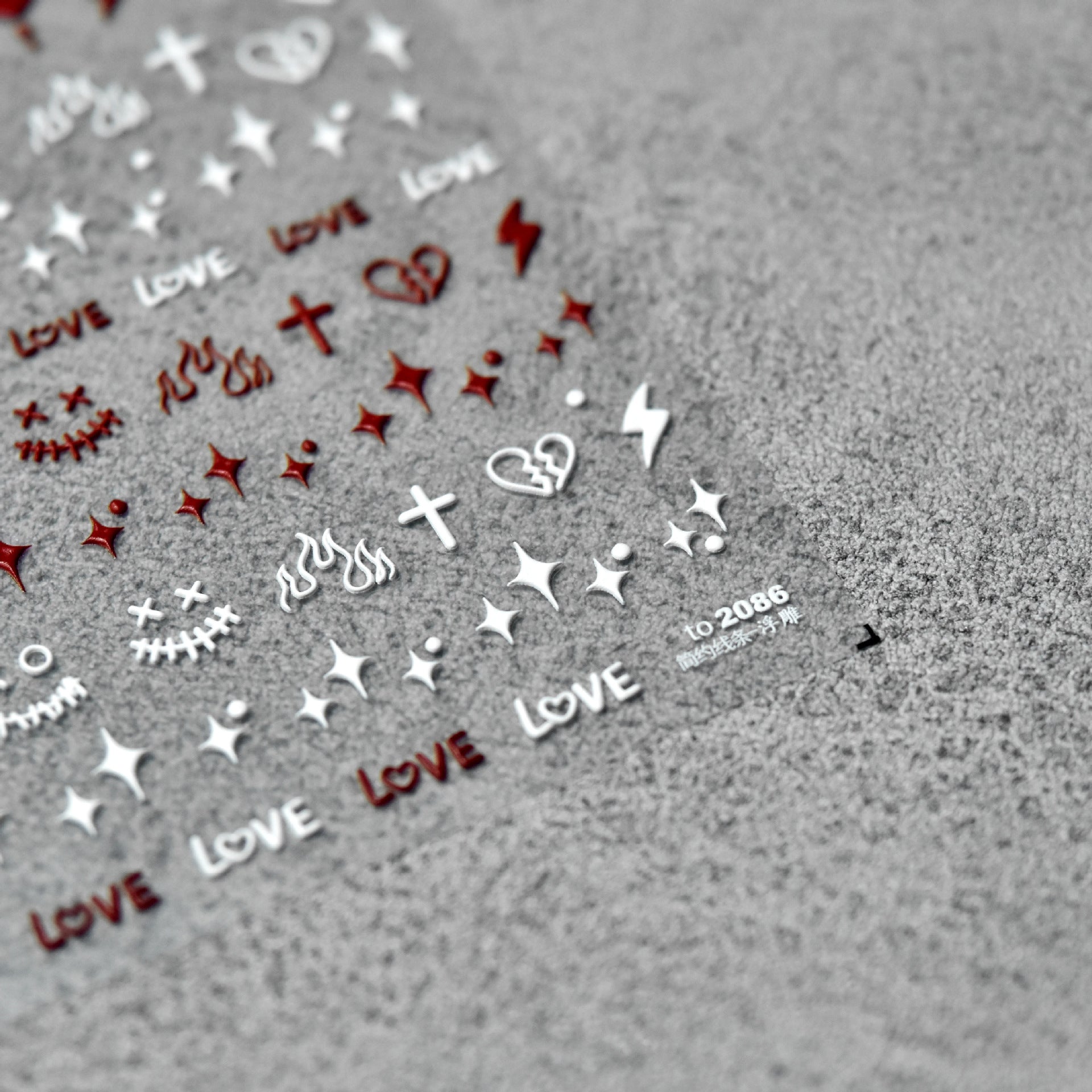 Red & White Punk Love – Edgy Symbol Nail Art Set