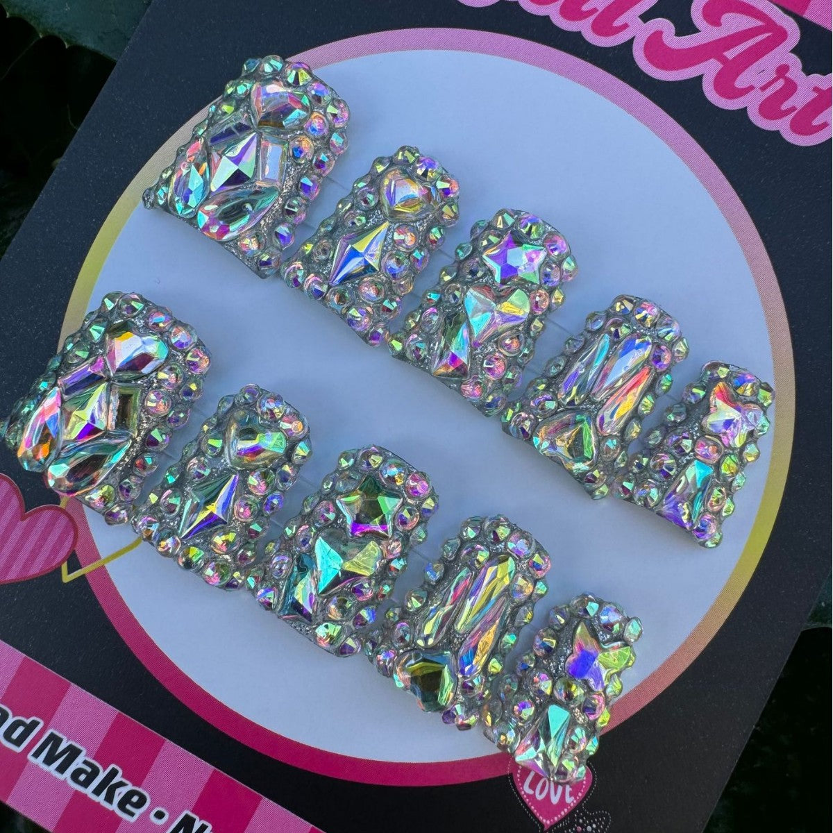 365nails: Éclat d'aurore – ongles faits main forme carrée, amas de cristaux