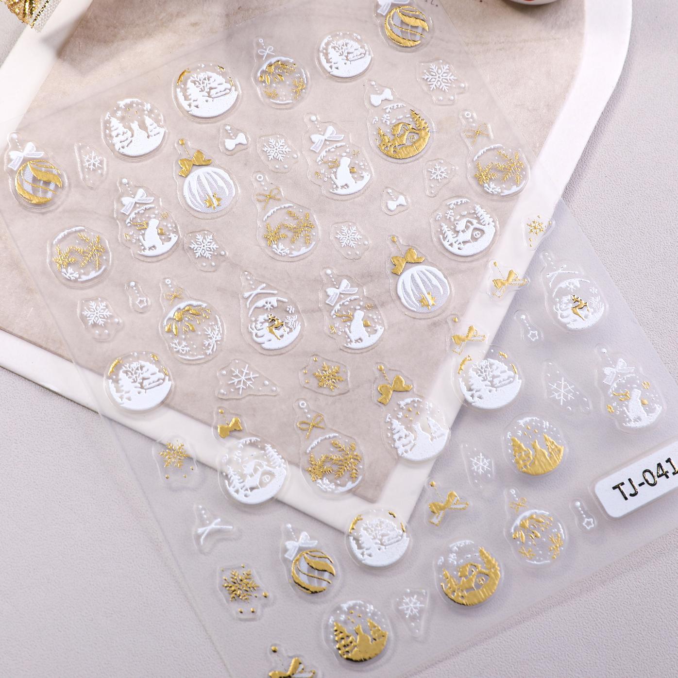 Internet celebrity winter christmas ball nail sticker 5d relief white hollow christmas ball nail sticker jewelry TJ model