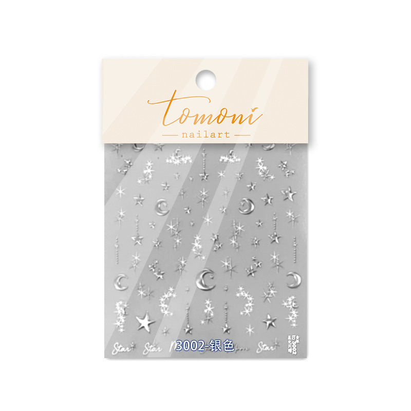 Star & Moon Collection: "New Gold Foil Star & Moon" – 3D Embossed Nail Sticker