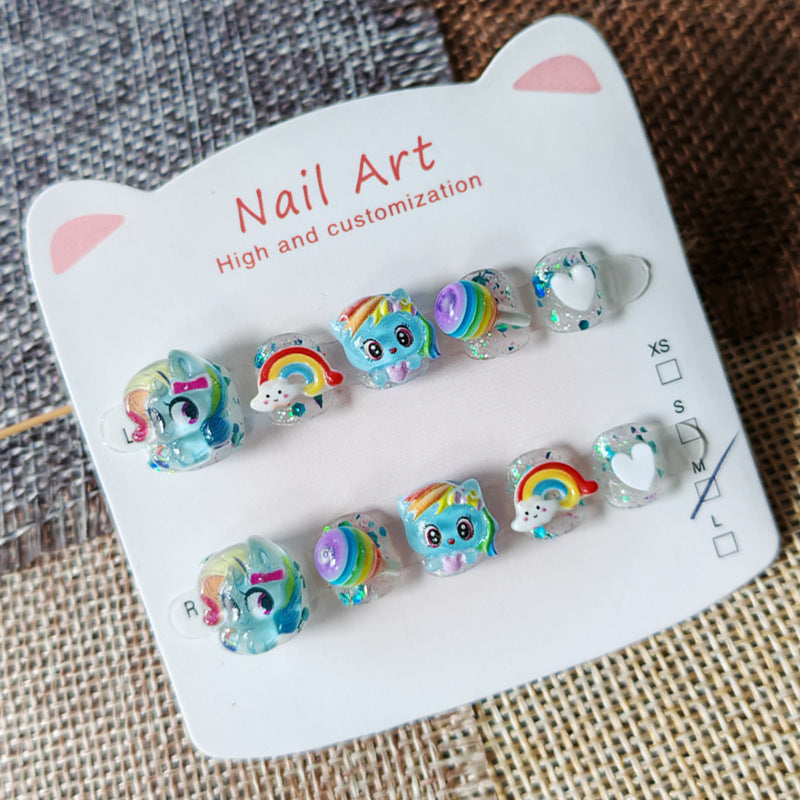 365Nails: "Rainbow Pony Paradise" – Handmade Cute Short Oval Press On Nails With My Little Pony & Rainbow Design