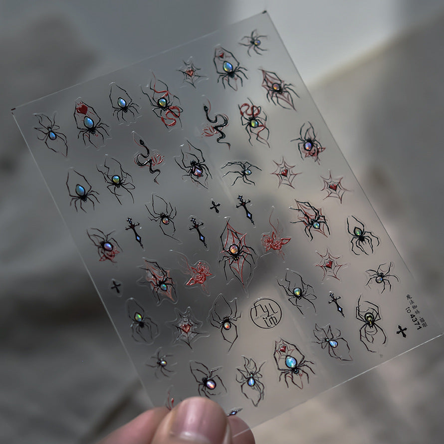 Gothic Spider & Gem Accent Nail Sticker Set – "Mystic Gothic Spider"