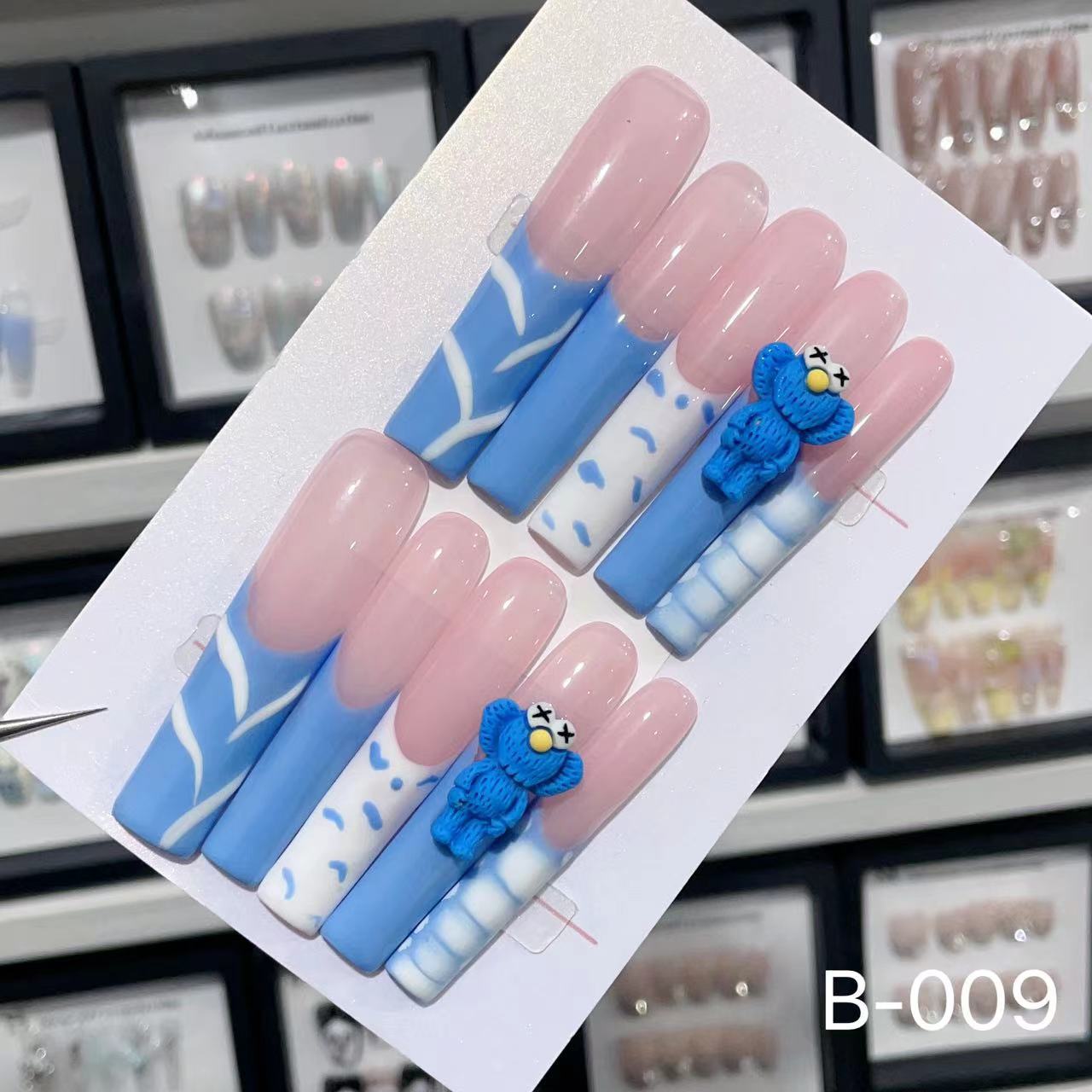 Extra Long 5.5cm Water Pipe Press-On Nails | Handmade Collection | Round Shape