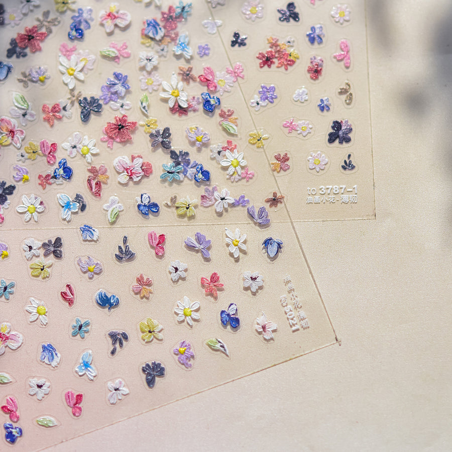 Mini Wildflower Collection: "Meadow Petal" – 3D Embossed Nail Sticker