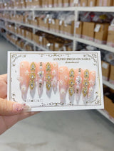 Blush Gold Floral Crystal Luxury Press On Nail Set