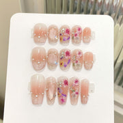 365nails: "Blossom Whisper" – 3D Floral & Pearl Handmade Square Nails