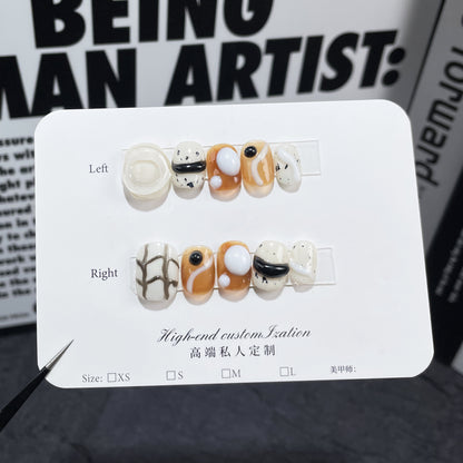 Autumn and winter new caramel smudge nail patch hand pinch three-dimensional  handmade press-on nails wearable nail sticker｜365nails
