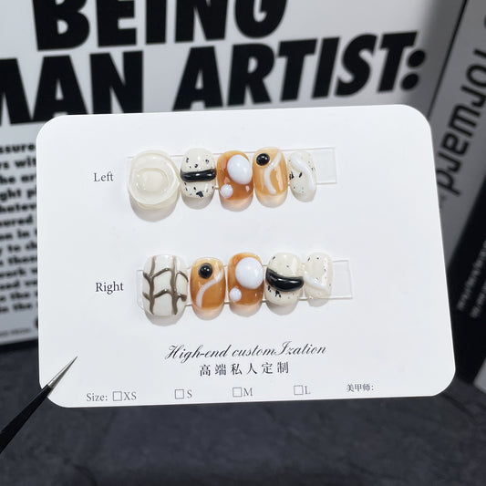 Autumn and winter new caramel smudge nail patch hand pinch three-dimensional  handmade press-on nails wearable nail sticker｜365nails