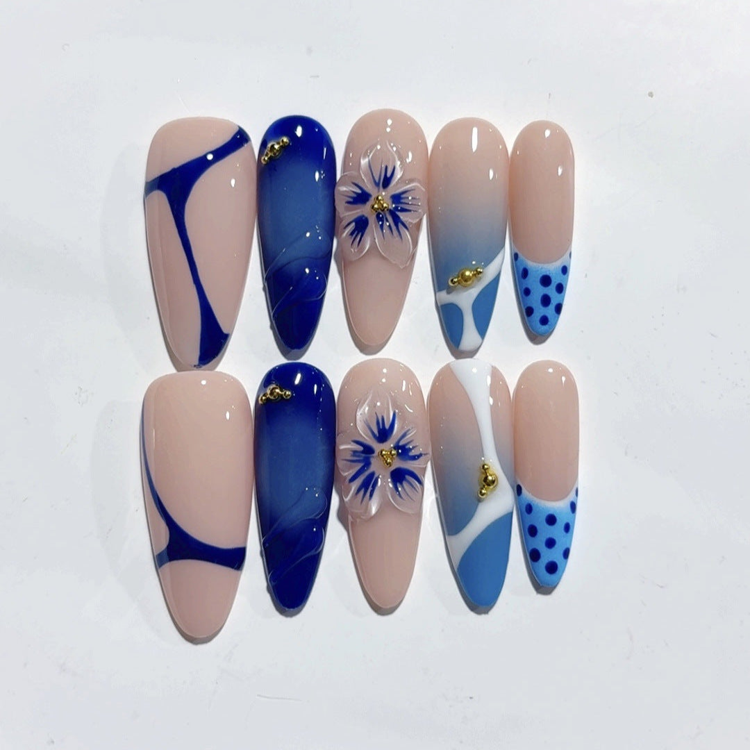 Sapphire Bloom: "Indigo Flower" – Almond Press-Ons