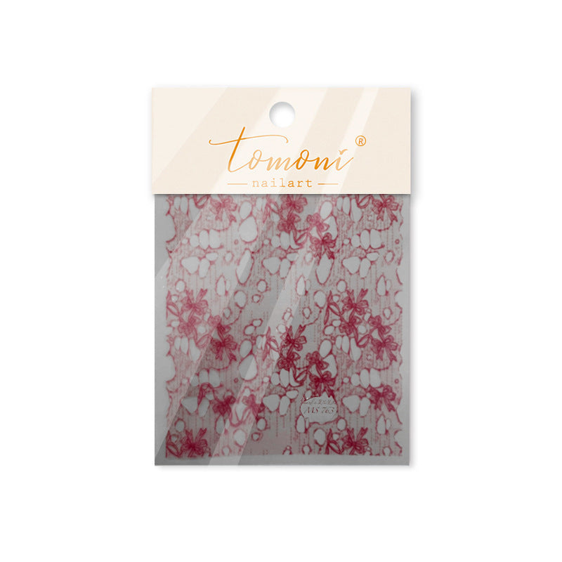 Red Bow & Iridescent Polka: "Coquette Red Lace" – 5D Embossed Nail Sticker