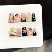 365nails: "Sweet Symphony" – 3D Bow & Music Note Handmade Short Square Nails