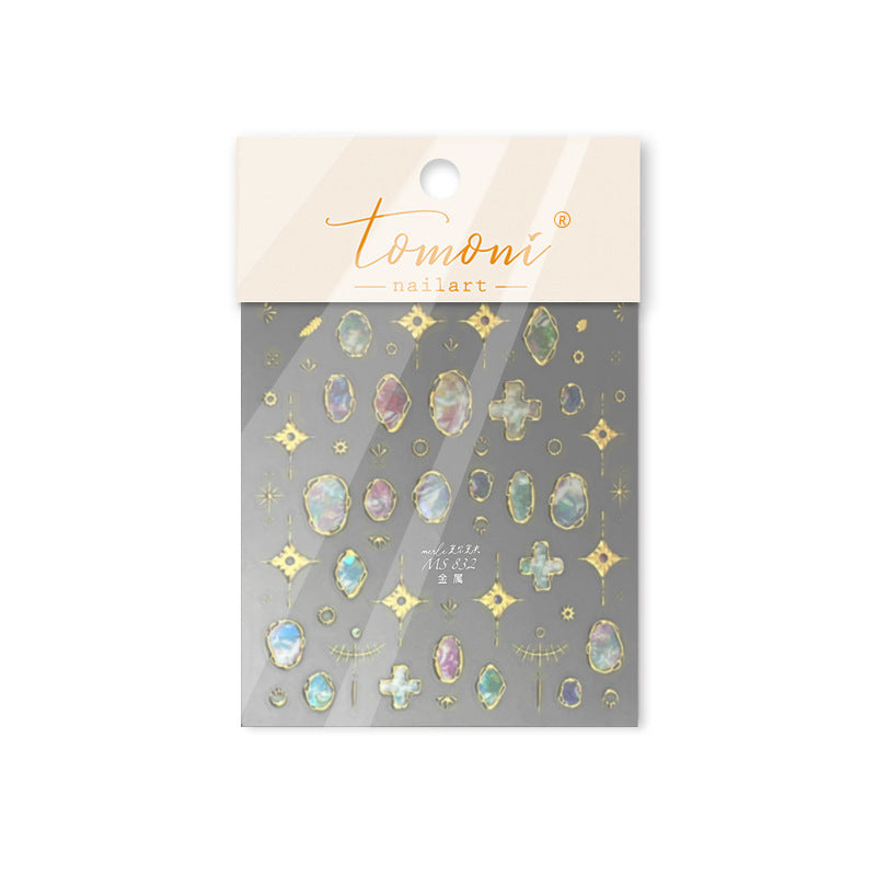 Metallic Iridescent Gem Collection: "Luxury Iridescent Gem & Star" – 3D Embossed Nail Sticker