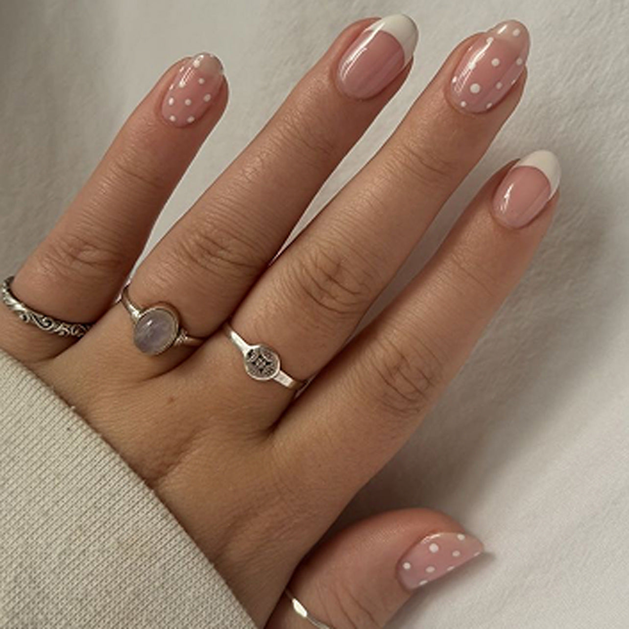 "Pink Polka Dot French" - Precision Crafted Press-On Nails