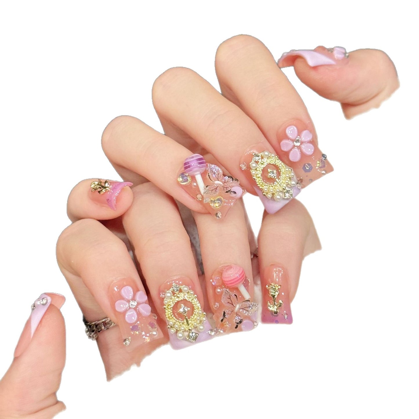 Peach Candy Gem Press On Nails