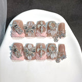 Blush Nude Butterfly Crystal Press On Nails