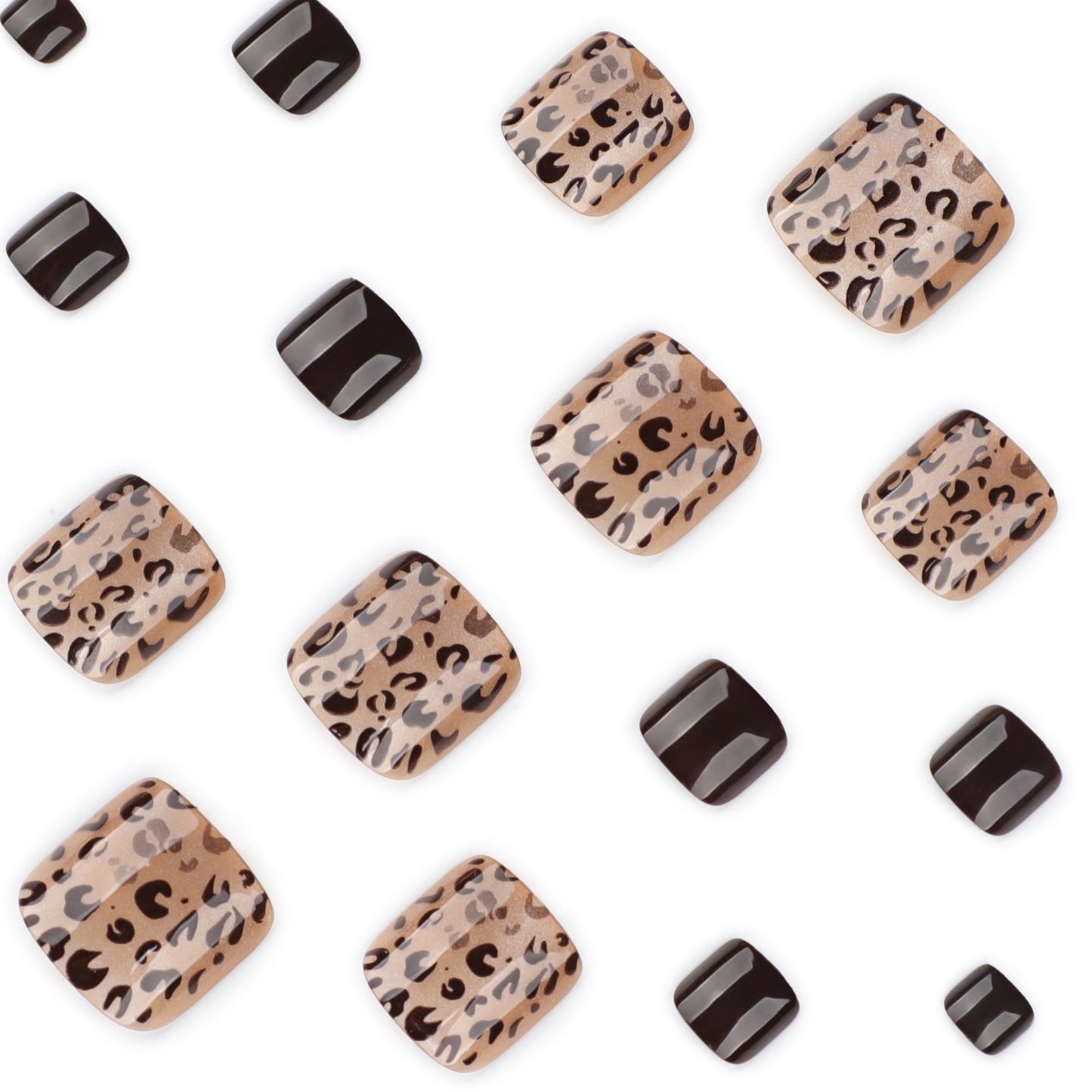 Leopard print cat eye manicure and pedicure simple short square toe nail chips