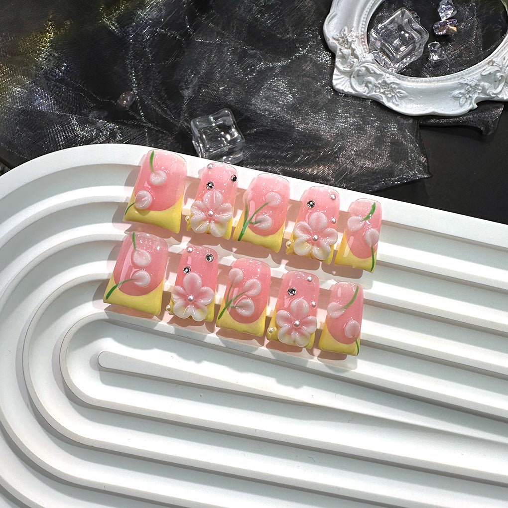 粉黃花卉果凍穿戴甲