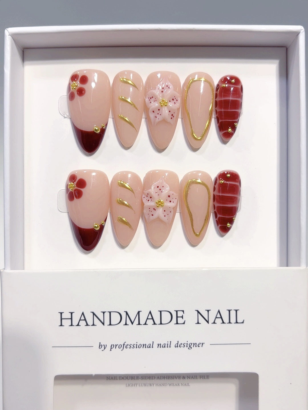 Cherry Blossom: "Crimson Sakura" – Almond Shape Press-On Nails
