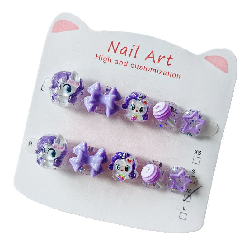 365nails: 紫晶魔法小馬 – 短款圓形手工製兒童穿戴甲