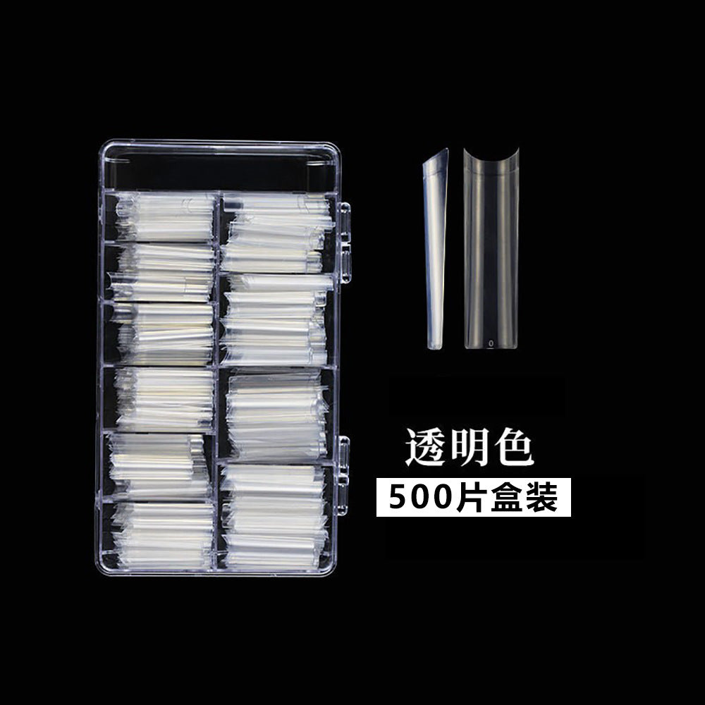 Nail Tips nail plate semi-sticker, light sticker, transparent XXL water pipe nail 500 pieces, boxed flat head fake nail, extended patch nail art.