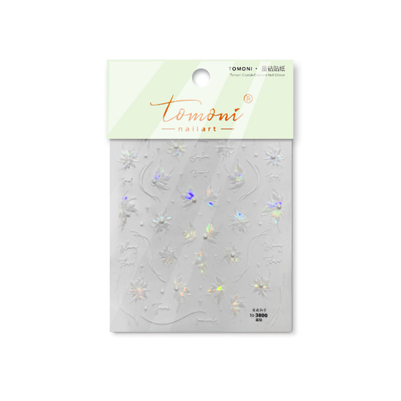 Fairy Iridescent Blooming Flower Nail Stickers | Pearl, Crystal & Text Decals