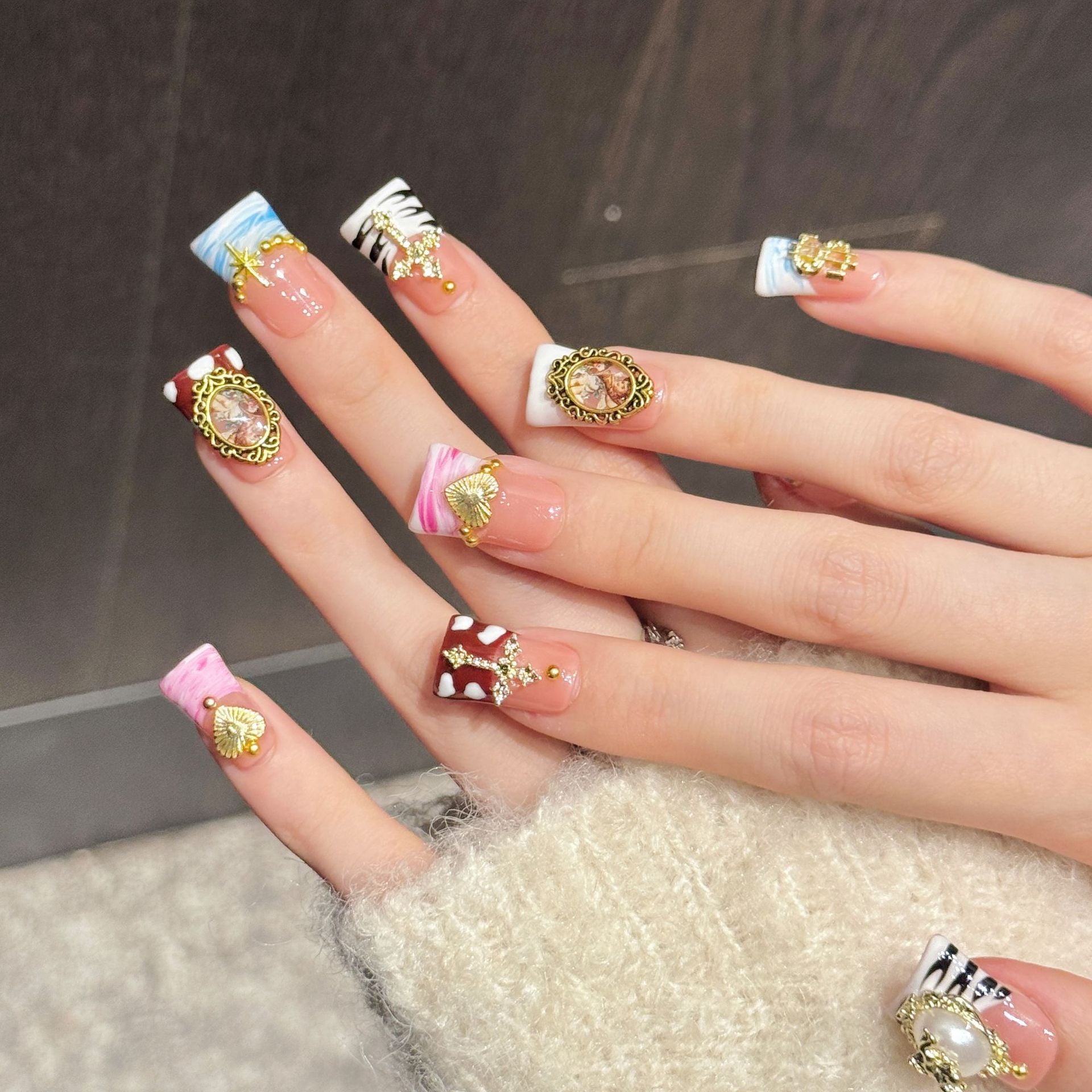 Vintage Baroque Cross Charm Press On Nails