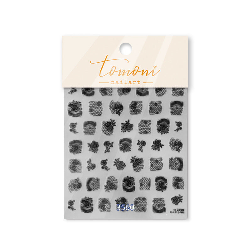 White Lace & Rose Nail Stickers – 5D Embossed Bridal Set