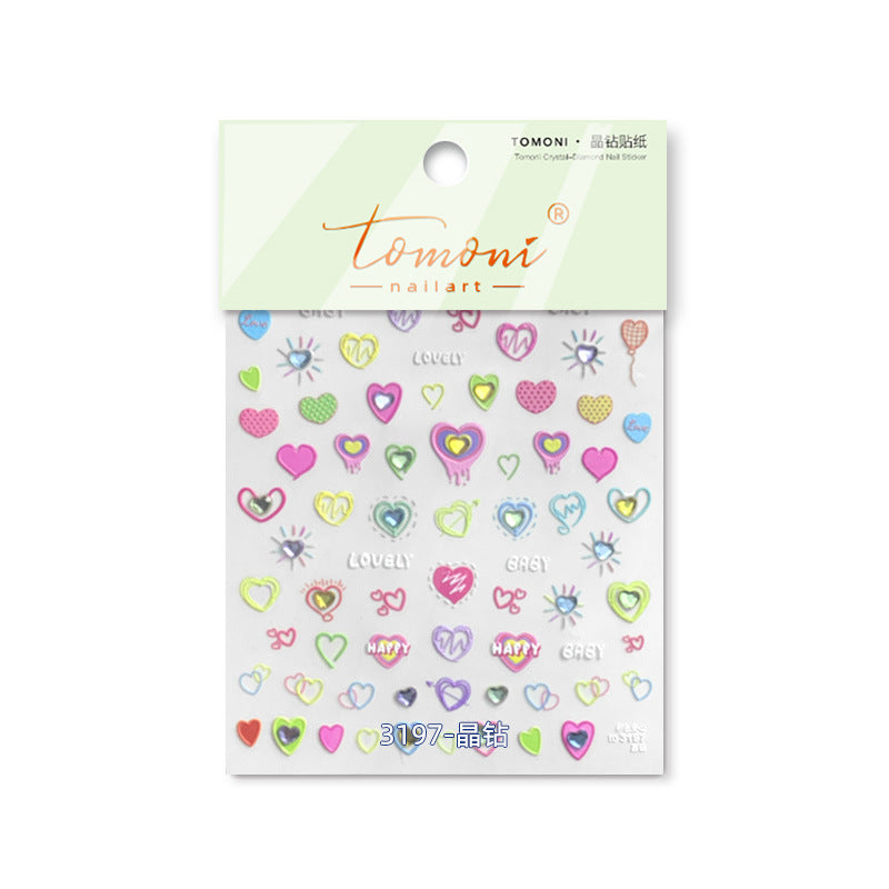 Pastel Heart & Star: "Sweet Y2K" – 5D Crystal Diamond Nail Sticker