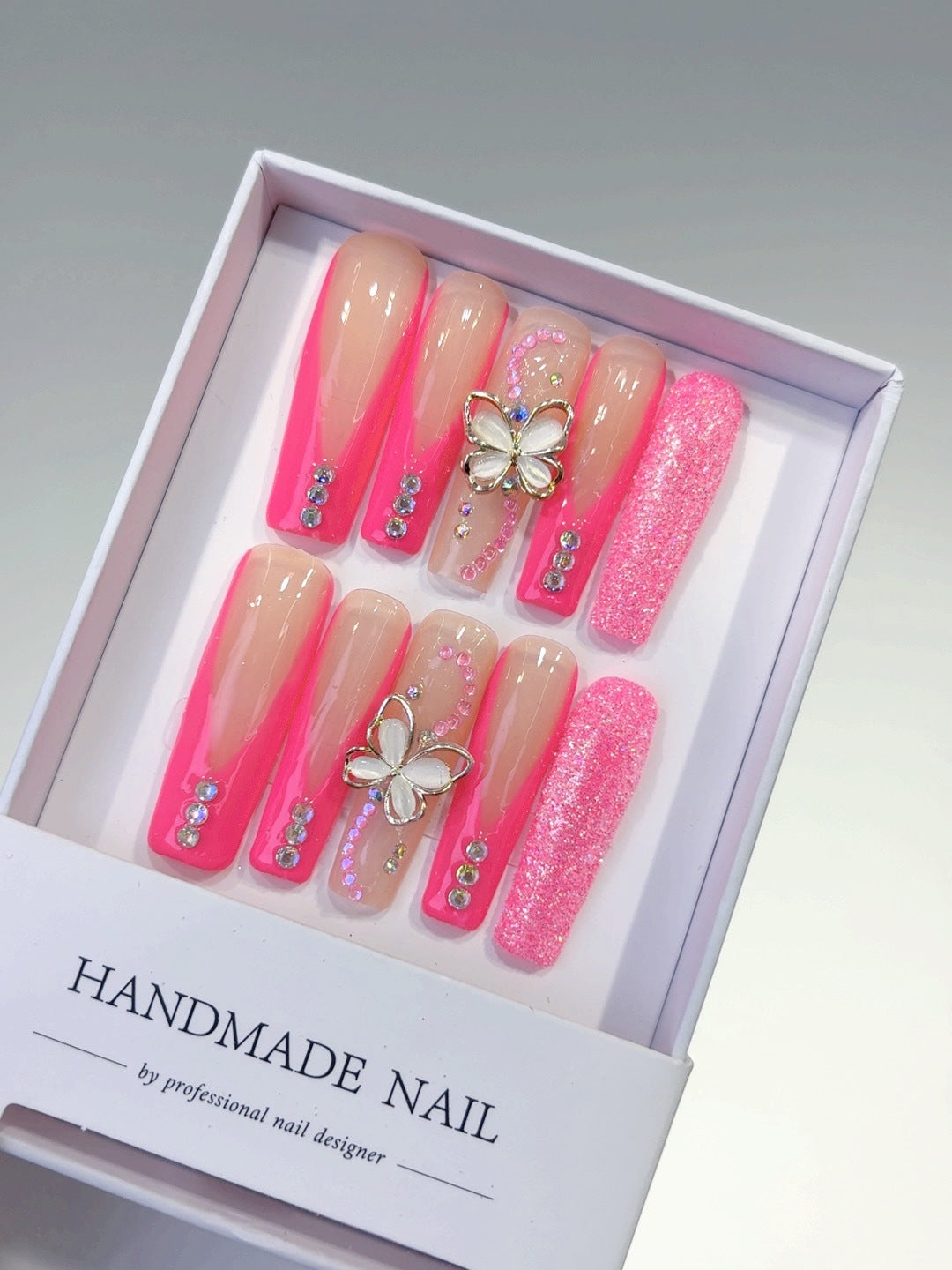 Barbie Glow: "Butterfly Blush" – Extra Long Square Press-On Nails