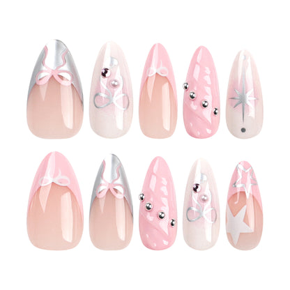 Almofadas de unha francesas 3D rosa, adesivos de manicure para unhas postiças, produtos acabados removíveis, 24 almofadas de unha no atacado｜365nails