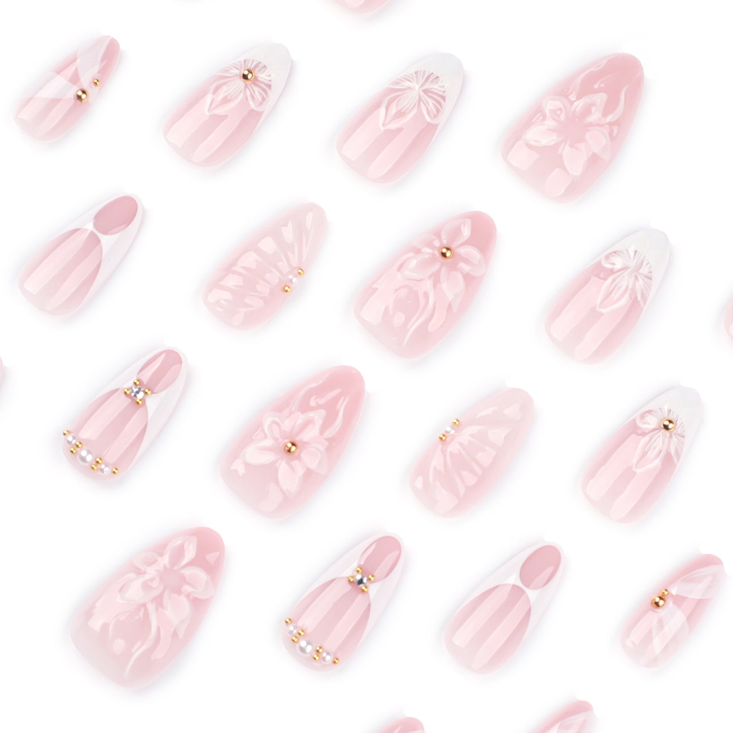 hot-selling 3D three-dimensional flower   French  medium and short almond nail ｜365nails