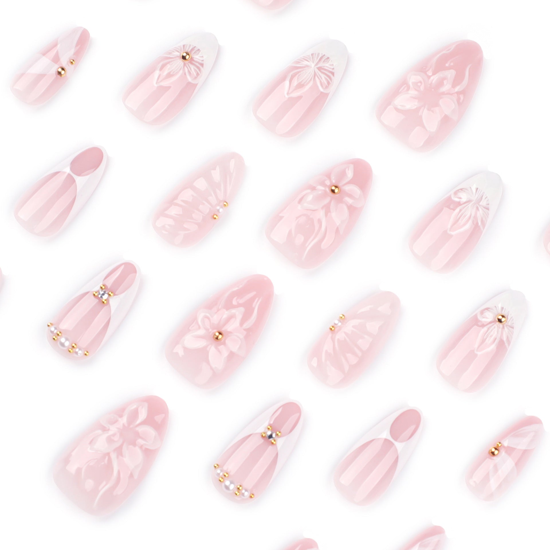 熱賣3D立體花朵法式中長款與短款杏仁形穿戴甲｜365nails