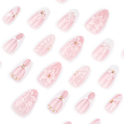 hot-selling 3D three-dimensional flower   French  medium and short almond nail ｜365nails